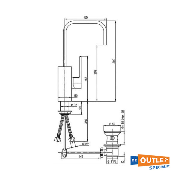 Piani Washbasin Mħallat Chrome - 84CR250R