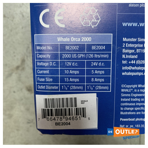 Електрическа трюмна помпа Whale Orca 2000 24V 126 L min - BE2004