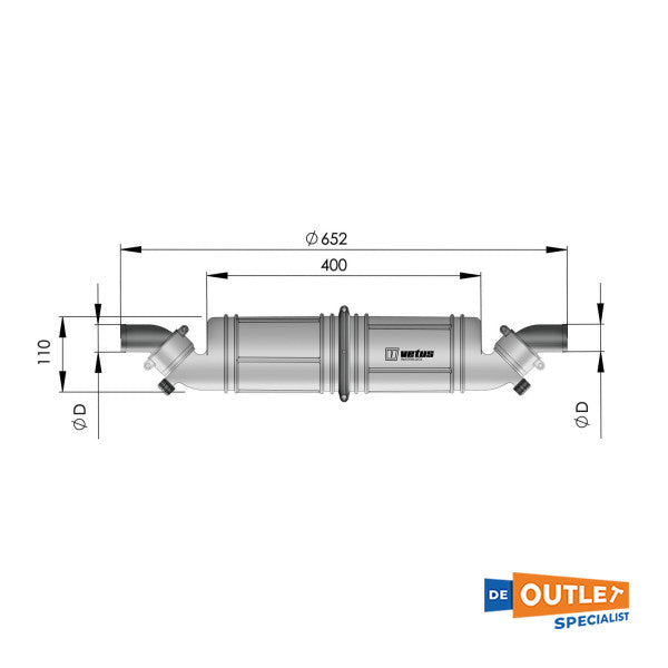 Vetus NLP375 75 mm waterlock - uitlaatdemper kunstsof