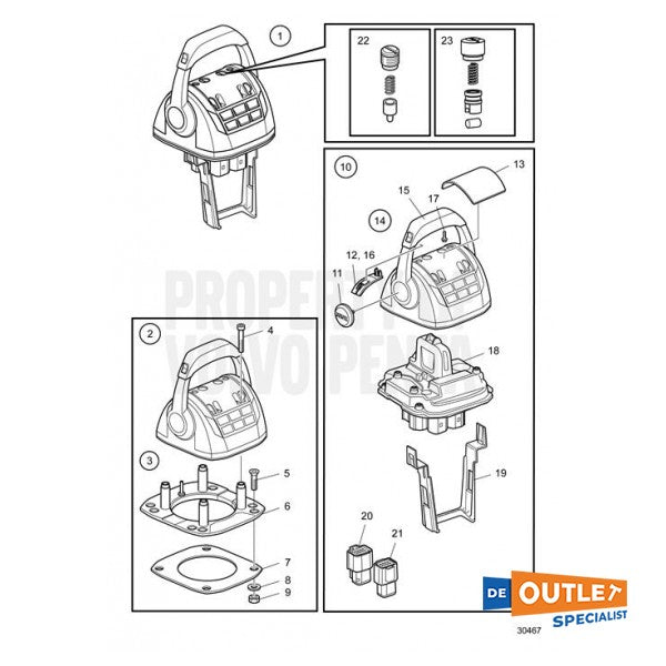 Manípulo de controlo de alavanca única Volvo Penta EVC de montagem superior - 21275312