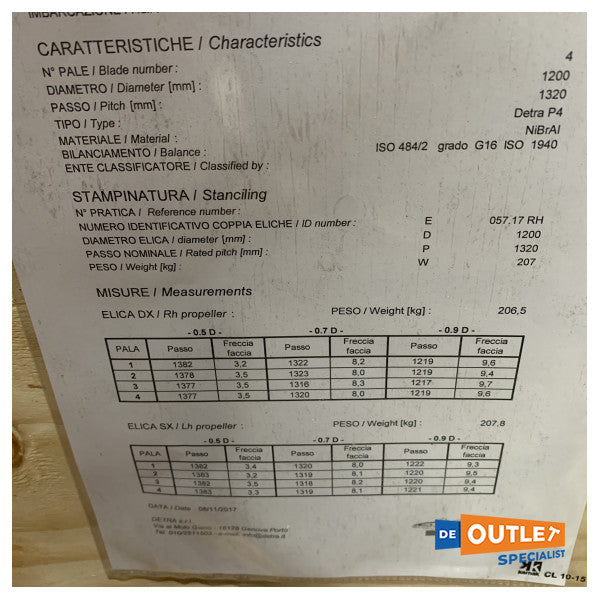 Detra 4 kanatlı nibral pervane M84-M86 D1200 x P1350 Z4 SX - 21519H