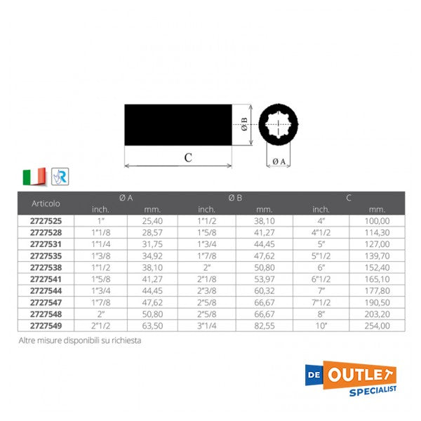 Allpa bronze schroefas lager met rubber 1'7/8 inch
