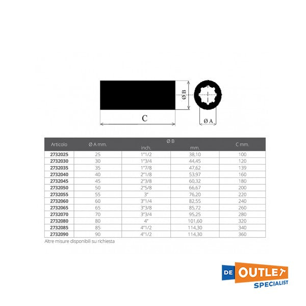 Rolamentos universais de bronze 70 mm / Rolamento do veio - 2732070