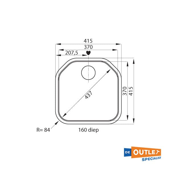 Franke Delta Dex RVS spoelbak opbouw 415 x 415 mm - 1010050602