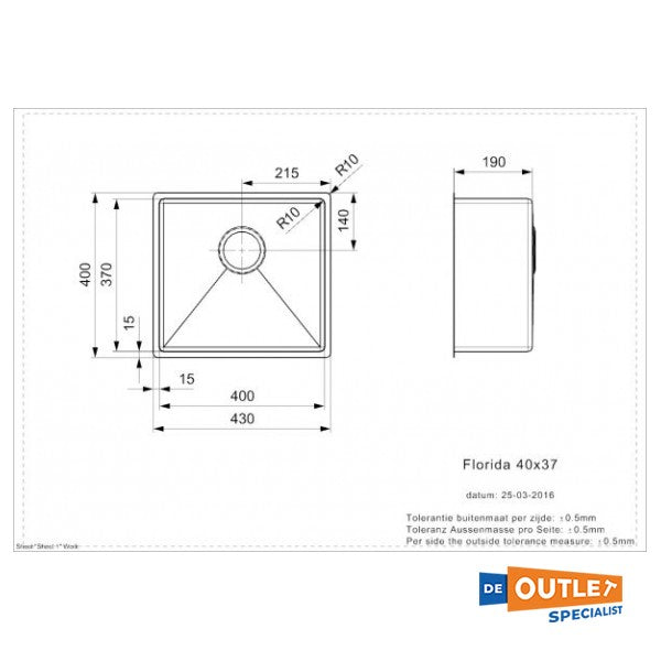 Reginox Florida RVS spoelbak onderbouw/opbouw 440 x 410 mm - L6415 R27769