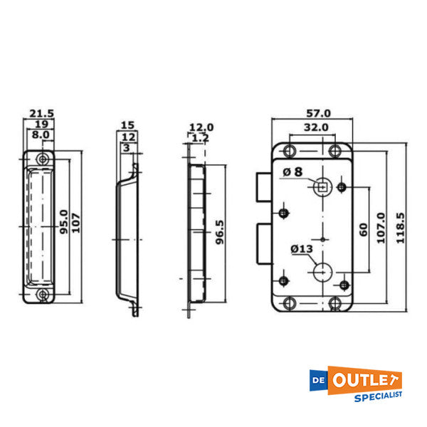 Osculati ステンレススチールドアハンドル&ロック - 38.129.57