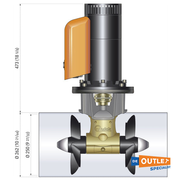 Quick BTQ 250 mm | 120 KGF | 12V duo-prop bow thruster - FGBT25140240T00