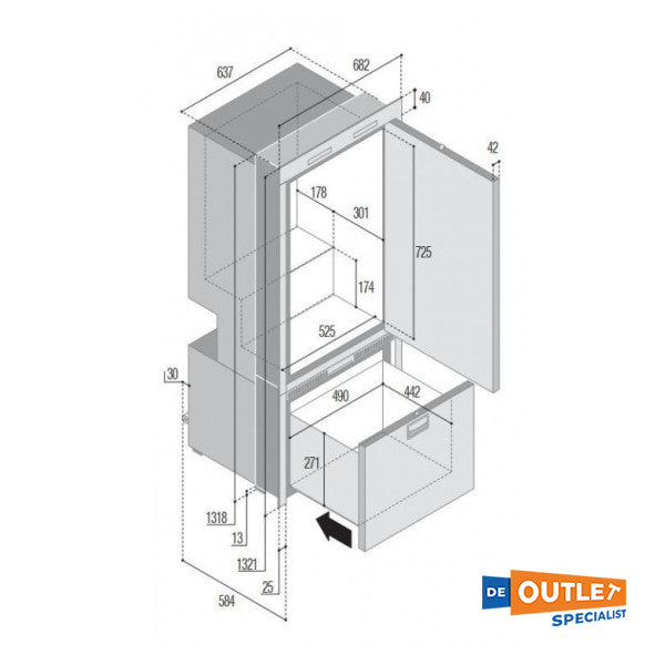 Vitrifrigo 250L stainless steel refrigerator | freezer with ice machine 12|24|230V - DW250BT-ICE