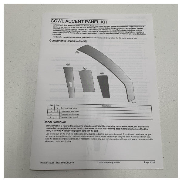 طقم لوحة غطاء غطاء غطاء غطاء محرك السيارة Mercury 450R رمادي جرافيت - 8M0148190