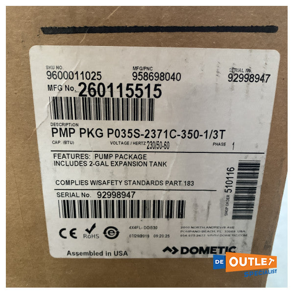 ドメティックPMP PKG P035S-2371Cエアコンポンプ230V - 9600011025