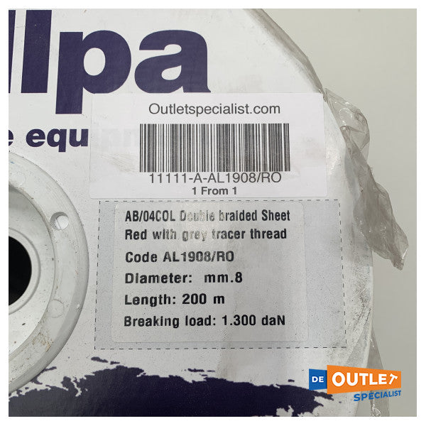 Roll Allpa Allcord 8 mm Línea doble trenzada Red 200 M - AL1908/RO