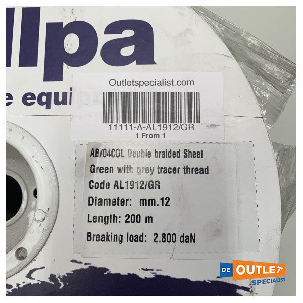 لفة من خيط Allpa Allcord 12 مم مزدوج مجدول أخضر 200 مم - AL1912/GR