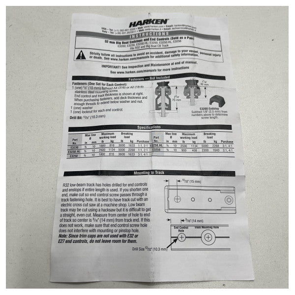 Harken 32 mm Big Boat Esp End End Control Double Sheel - E3250