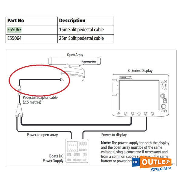 كابل قاعدة رادار راي مارين للرادار شديد التحمل المنفصل - E55069
