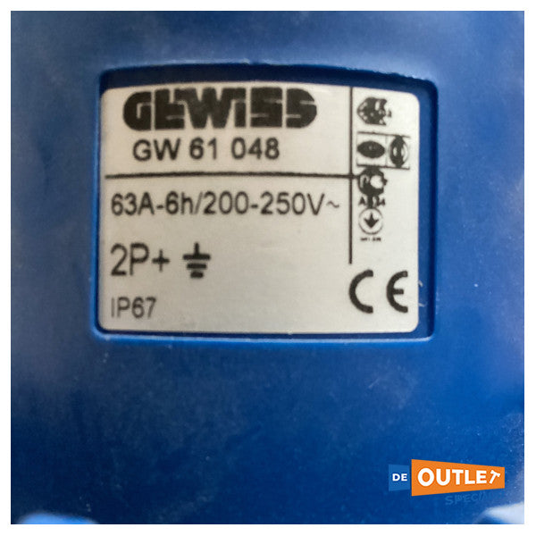 Ficha de ligação à terra macho Gewiss 2P+E 63A 230V 6H - GW61048