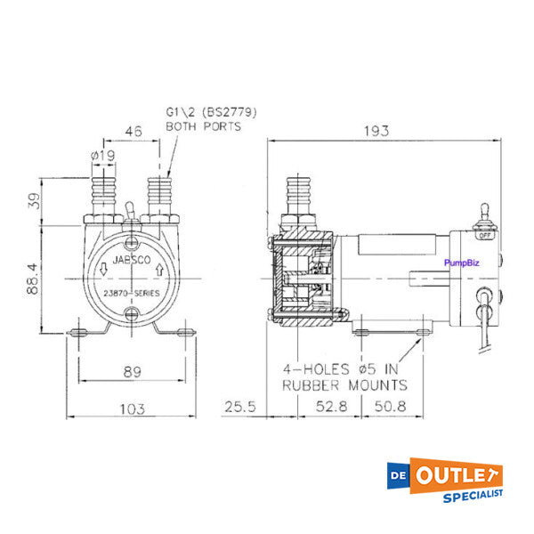 Pompa di trasferimento/carburante diesel autoadescante Jabsco 24V - 23870-1300