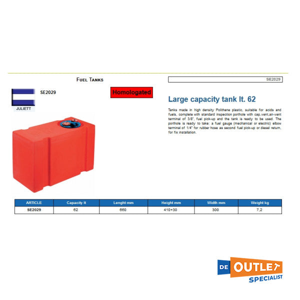 Jista 'fjuwil | Tank tal-gażolina 62L abjad 66 x 30 x 41cm - SE2029