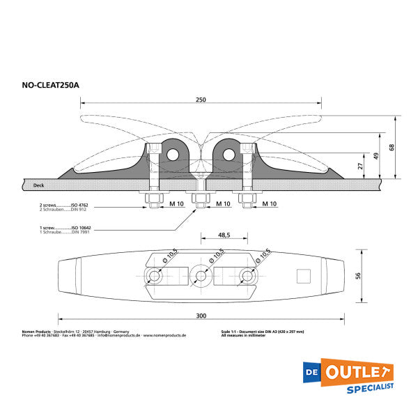 Nomen 250 mm tacchetto pieghevole in alluminio - 250.SL