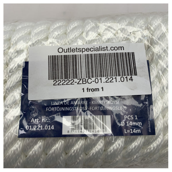 Talamex 14 mm - 14M white landvast | mooring line - 01.221.014