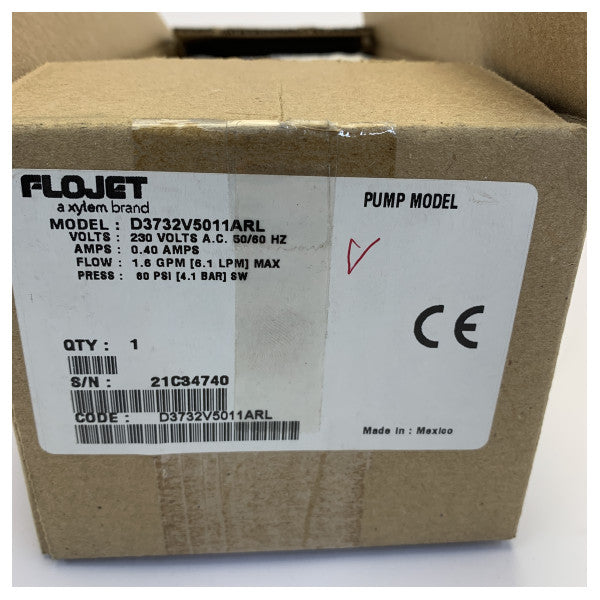 Flojet D3732V5011ARL Self-Priming Liquid Pump 6.1L/m 230V 60 psi 
