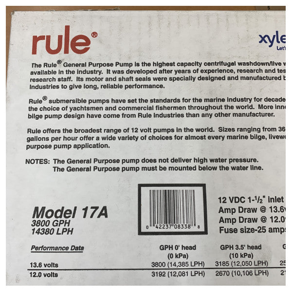 Rule 17AM Pompa Sommersi 3800 GPH 12V - Pompa tal-Bilge Marittima Qawwija 