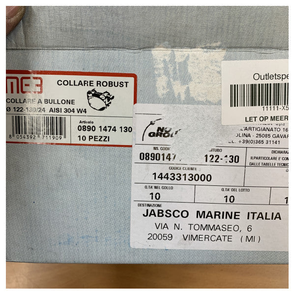 Jabsco Marine rostfritt stål W4 kraftig slangklämma 122-130 mm - Set om 10 stycken 
