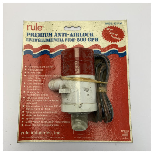 Rule 500 GPH Rule Premium Anti-Airlock Livewell/Baitwell -pumppu- -201F-AA 