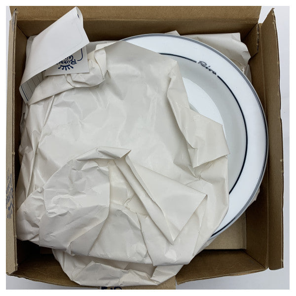 Riva Richard Genori 6 valkoisen keraamisen lautasen setti sinisellä reunalla - kestävät merenkulun astiat veneisiin ja huvialuksiin.