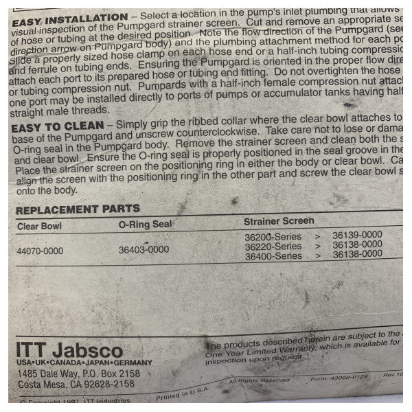Jabsco inline-vattenfilter 36400-5000 - sötvattenfilter 