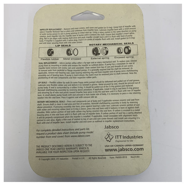 Jabsco 90092-0004 Service Kit - Reperationssæt til pumpe 