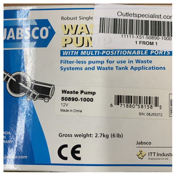 Jabsco 50890-1000 Pompa għall-Ilma Maħmuġ 12V - 38mm 