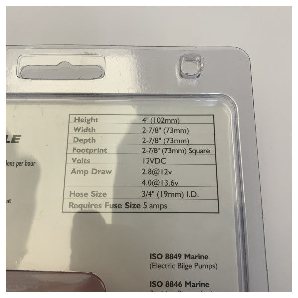 Pompa di sentina marina sommersa Rule 800 GPH 12V - Serie quadrata 20F 