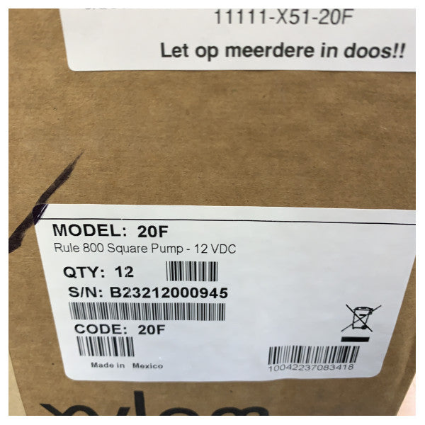 Pompa di sentina marina sommersa Rule 800 GPH 12V - Serie quadrata 20F 