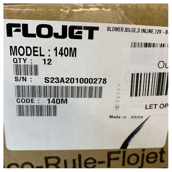 Rule 140M In-Line Marine Blower 3-tommer 12V lenseventilationsventilator 