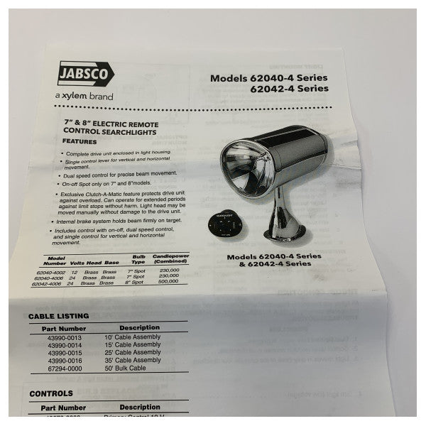 Jabsco 62040-4006 Marine Spotlight - 7-Inch Chrome Fixed Mount Searchlight - 24V 