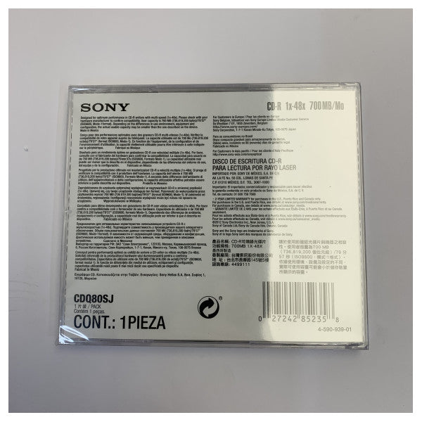 Sony CD-R 700MB 80min 48X optiska medier - 5-pack Slim Jewel Case CDQ80SJ 