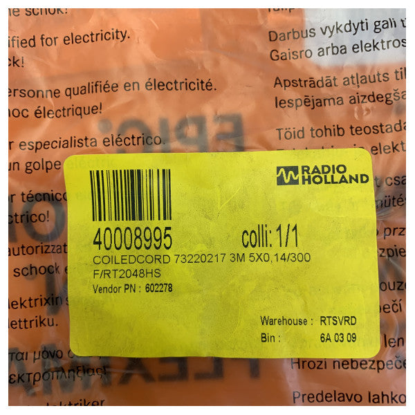 Lapp UNITRONIC SPIRAL 5x0.14mm² PUR Coiled Electrical Cable 73220217 - Black 250V