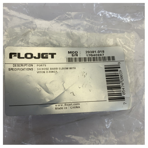 Flojet 20381-018 90 Derece Dirsek Hortum Rakorlu Port Bağlantı Parçası 3/4 inç 