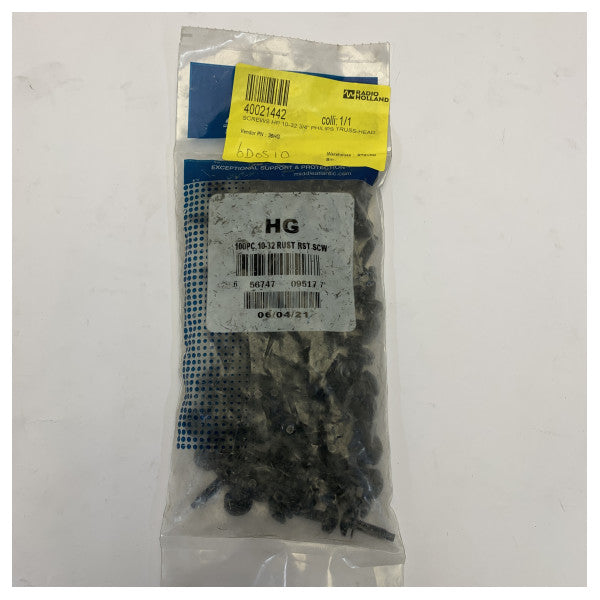 Phillips Truss Head Rack Screwss & Washer HP 10-32 x 3/4inch - Black Coated 100pk
