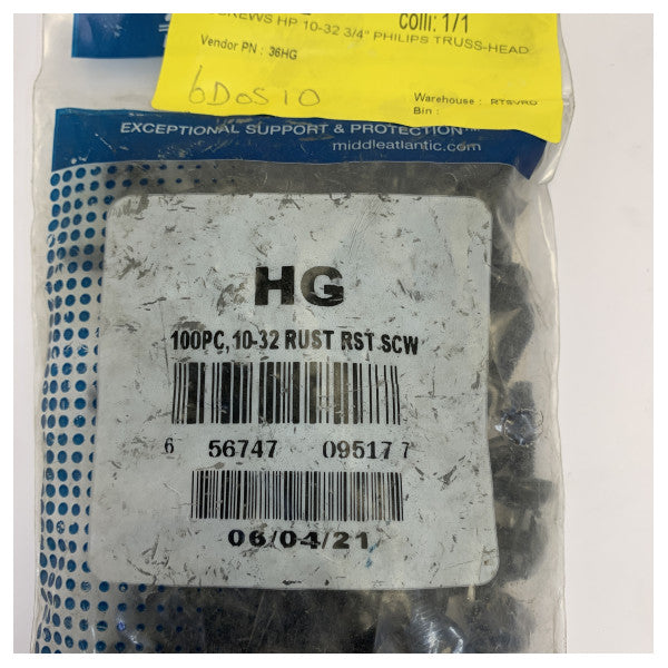 Phillips Truss Head Rack Screwss & Washer HP 10-32 x 3/4inch - Black Coated 100pk