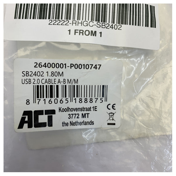 ACT USB 2.0-kabel USB-A hane till USB-B hane 1,8 m - marint elektronikdatakabel 