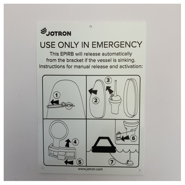 Jotron Tron 60S EPIRB-instruktionslabel - Del 87049 - maritim sikkerhedstilbehør 