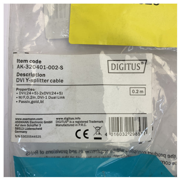 Digitus DVI-I Dual Link Video Splitter Adaptörü Y-Kablo 20cm - AK-320401-002-S 