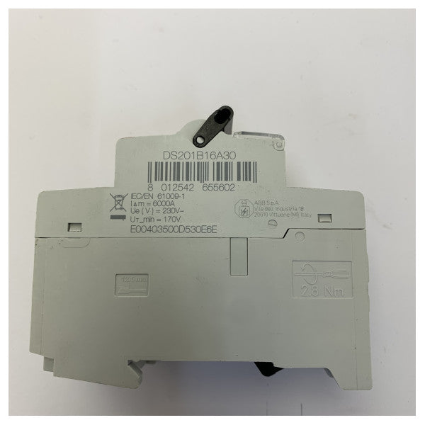 Disjuntor RCBO ABB DS201 B16 A30 1P+N 16A 30mA 