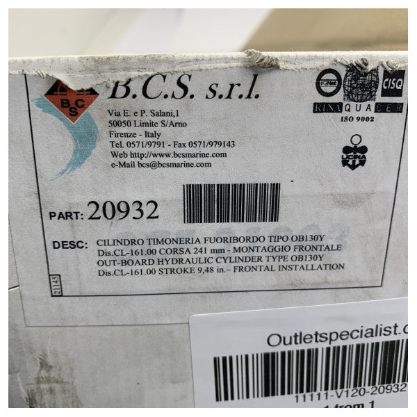 Гідравлічний рульовий циліндр BCS OB130Y для зовнішніх двигунів - 20932 