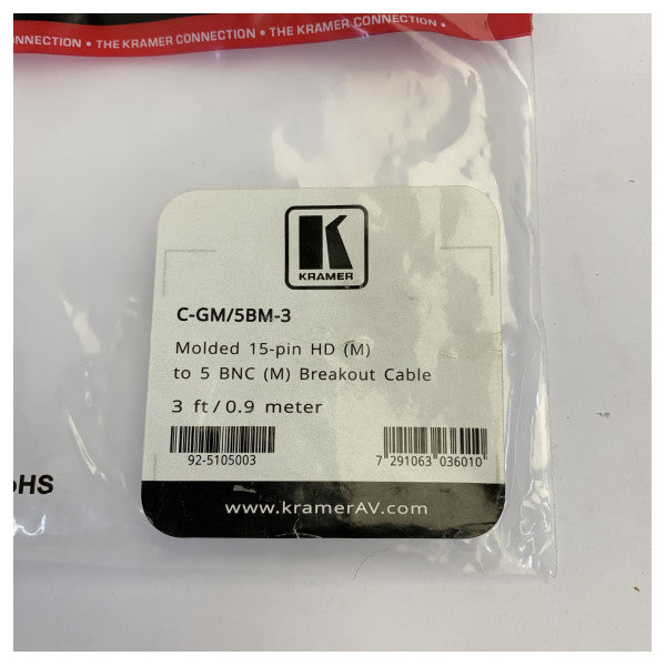 Kramer C-GM-5BM-3 VGA to 5 BNC RGBHV Video kabel - 0.9m (3ft) 