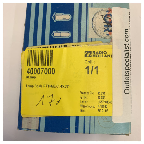 RT144/B/C Bombilla para lámpara de escala marino BA5S OR38 - 45.031 - 1 unidad 