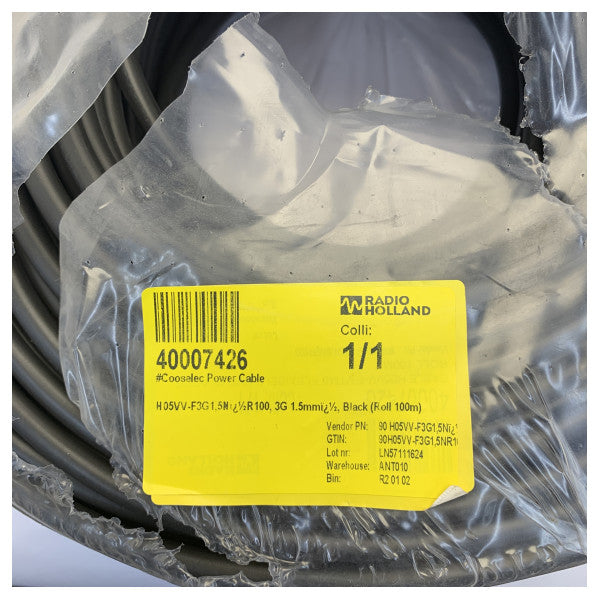 Cooselec H05VV-F 3G 1.5mm 100m Flexible Power Cable Black