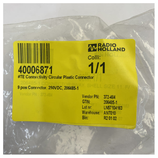 TE Connectivity 206485-1 Connecteur circulaire en plastique 9 broches 250 VDC CPC 