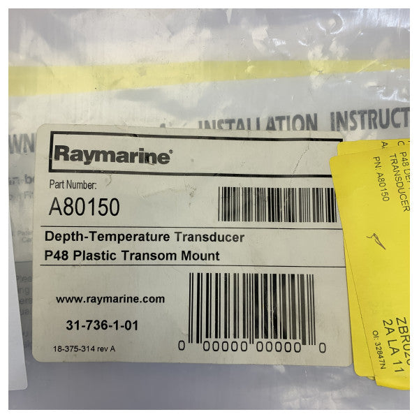 Transducteur profondeur/température Raymarine P48 A80150 à montage sur tableau arrière, faisceau large 